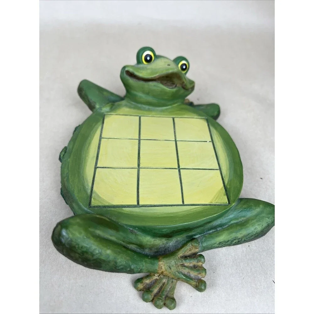 Rare VTG Hand Painted Tic Tac Toe Game‎ Frog Pad w/Butterfly & Dragonfly Pieces